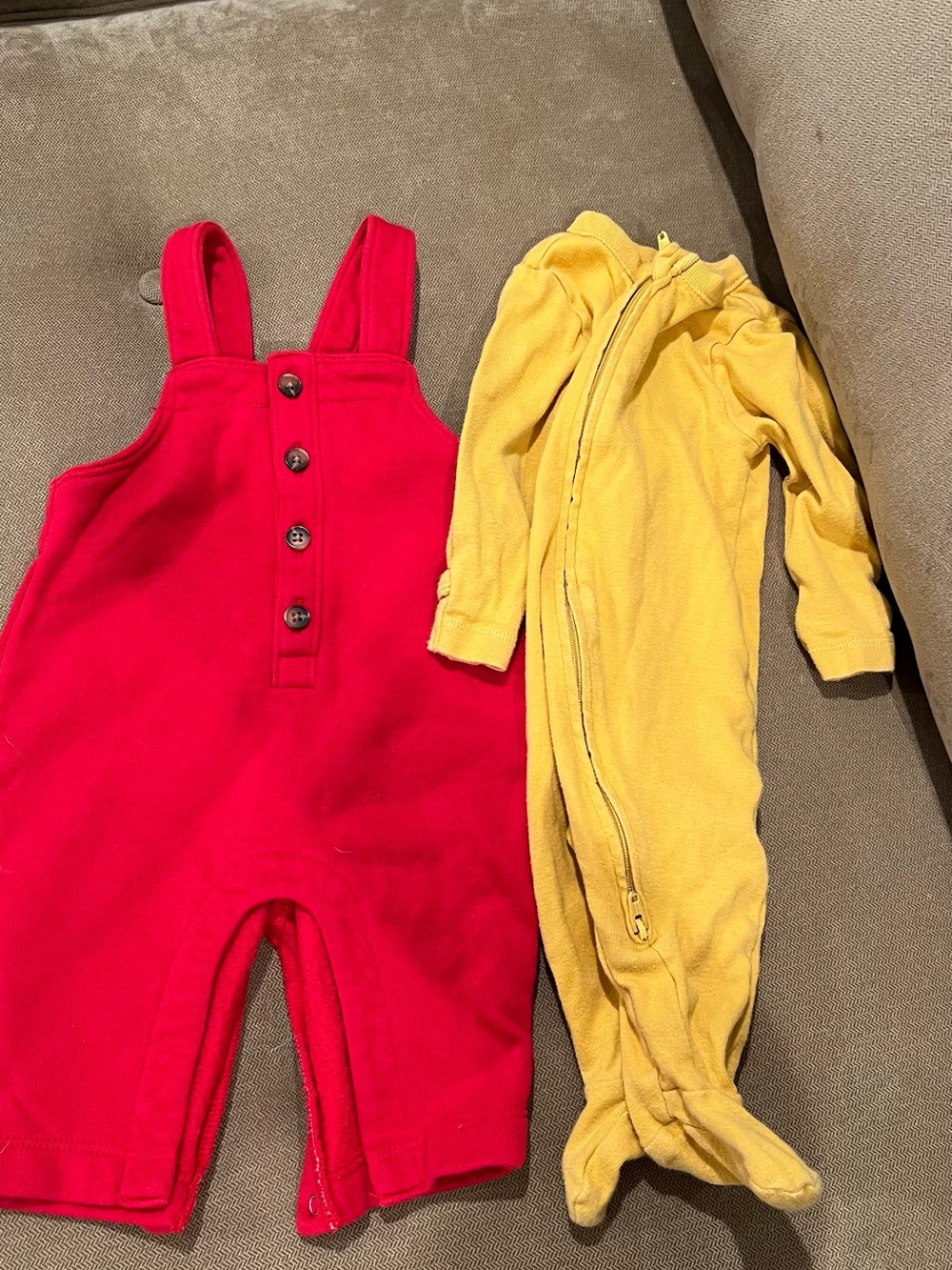 Old Navy Red Toddler Overalls with Button Front & yellow footies bundle